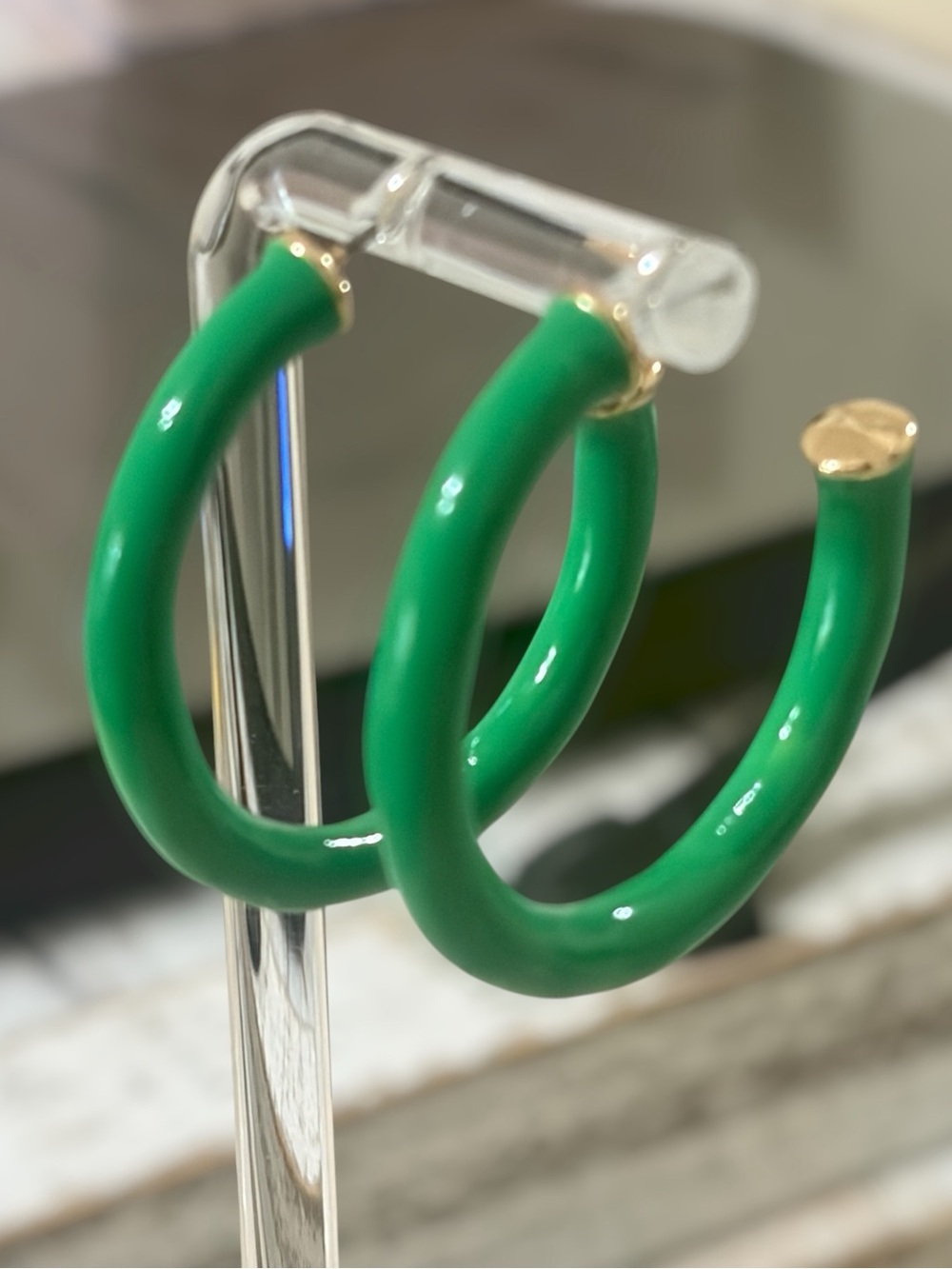 Green Enamel Hoop Earrings with Gold Accents